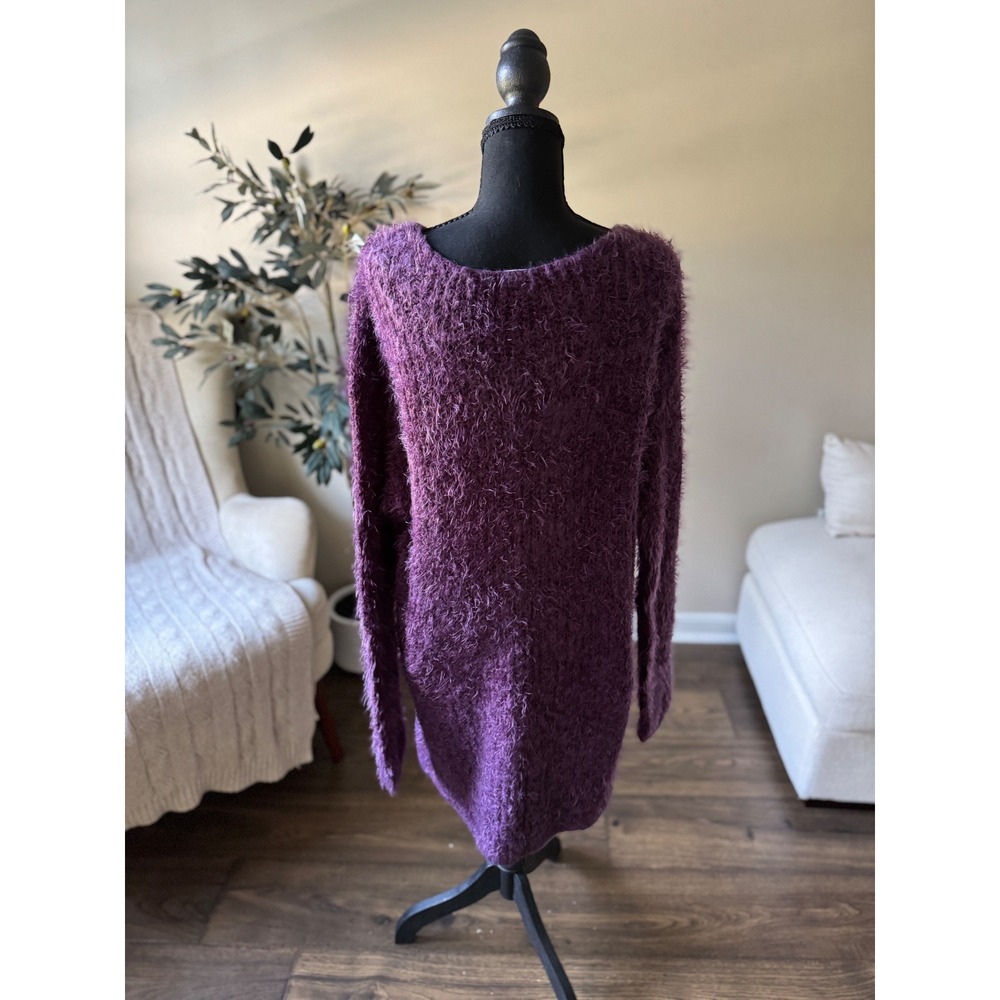 Bar III Purple Fuzzy Eyelash Knit Oversized Pullover Sweater Large - Picture 4 of 4